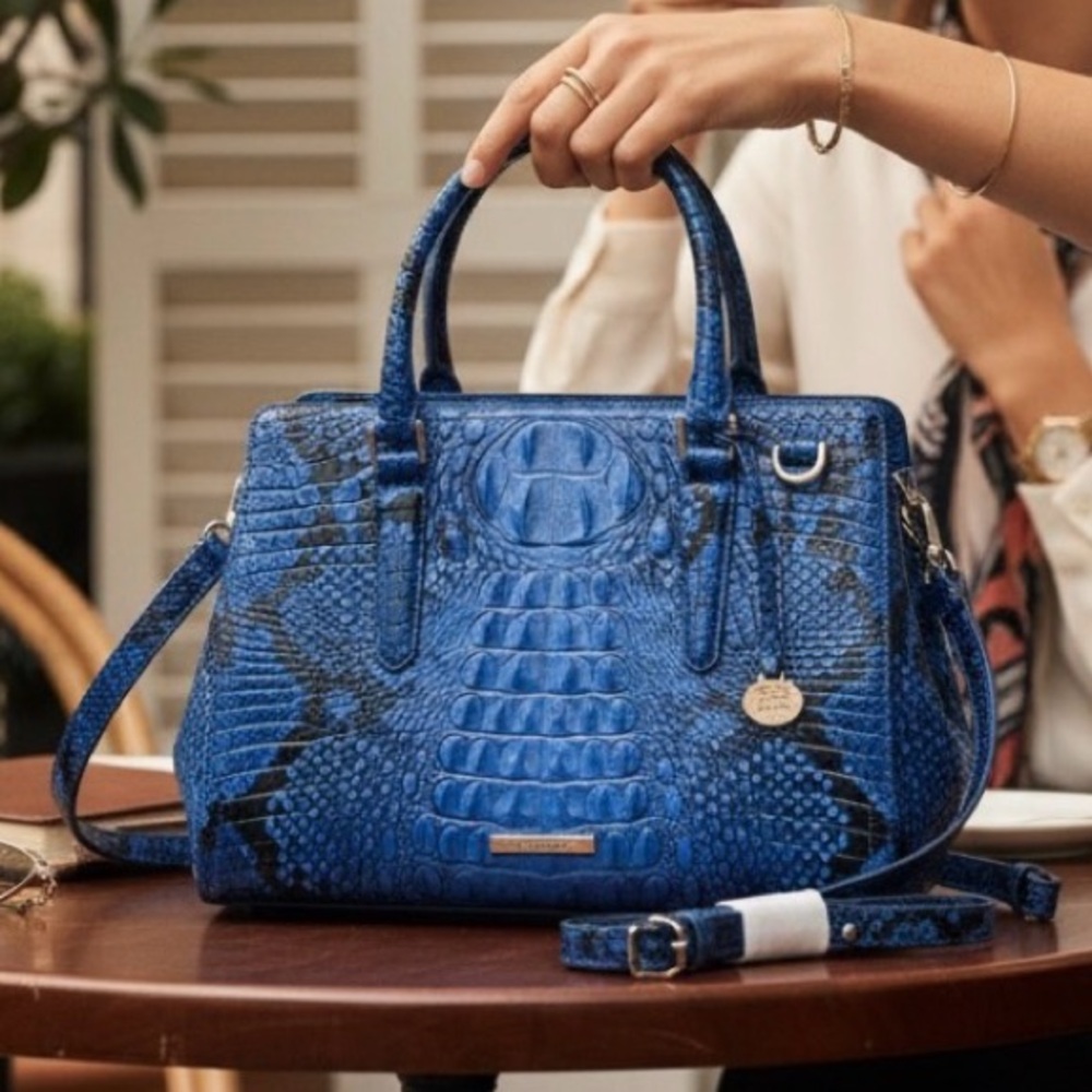 Brahmin Finley Blue Viper Genuine Leather Satchel